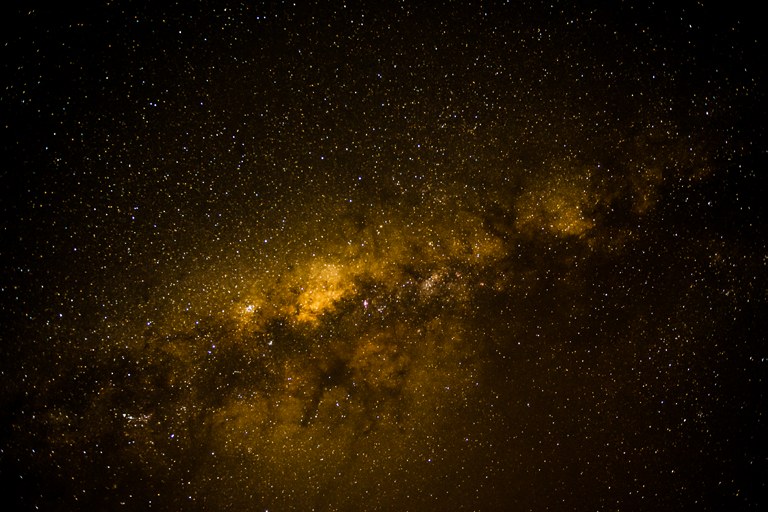 The Milky Way galaxy in a dark night sky over the African bush
