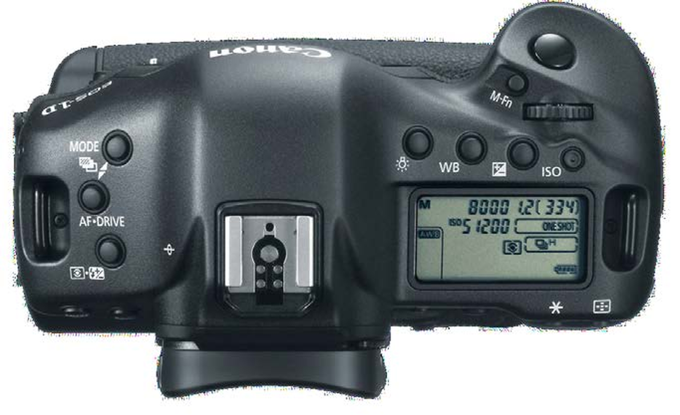 Canon EOS 1D X top view showing control layout and LCD