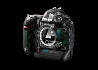 Cutaway view of the Nikon D4 revealing internal construction