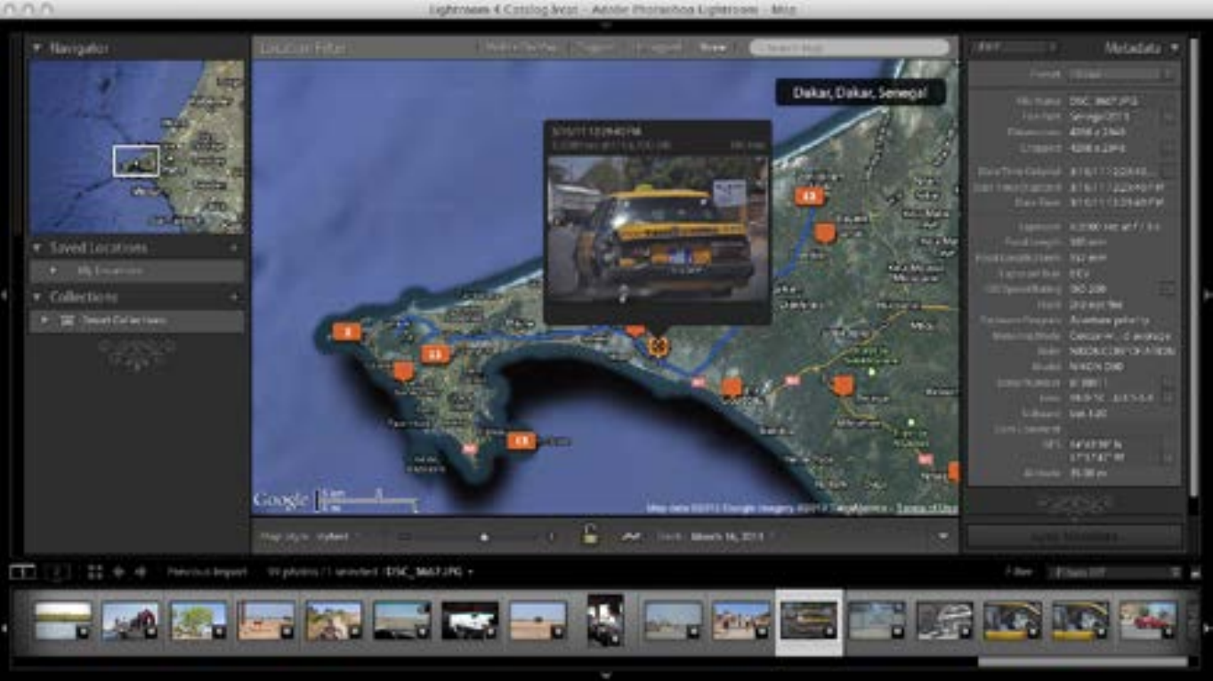 Lightroom 4 Map module organizing images by geographic location