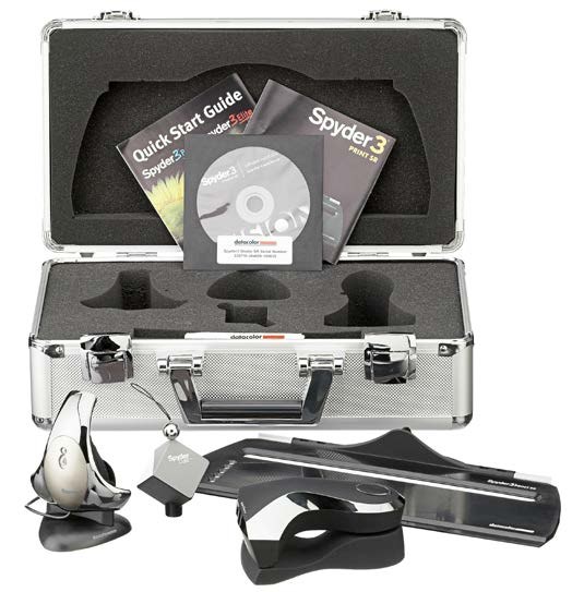 The Datacolor Spyder3Studio SR colour calibration kit in its metal flight case