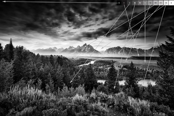 A black and white landscape demonstrating a full tonal range